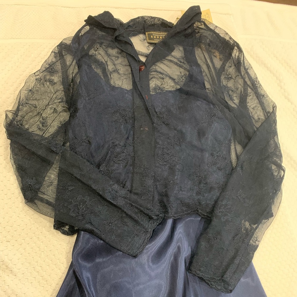 Compagnie Internationale EXPRESS Floral Lace Blouse  & Dress Set Blue NWT 3/4